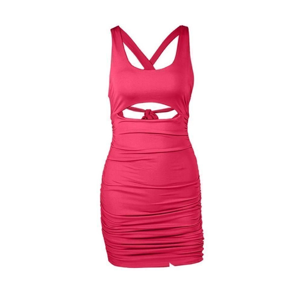 Pink Ruched open back halter dress NWOT size small
